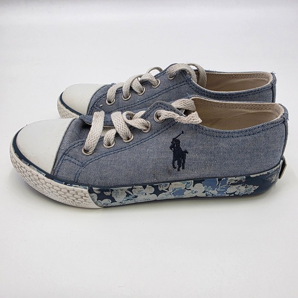 Polo Ralph Lauren Other - POLO RALPH LAUREN SLONE SNEAKERS GIRLS SIZE 13 CANVAS BLUE FLORAL LOW PONY KIDS